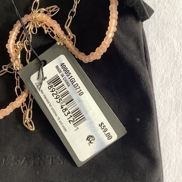 All Saints Two Row Bead & Chain Y Necklace In Blush New - Picture 4 of 4